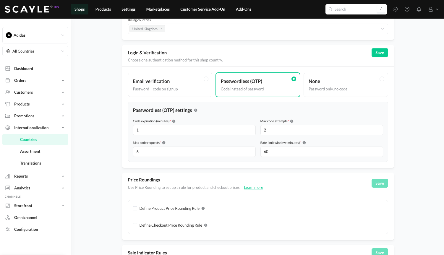 Passwordless (OTP) authentication settings
